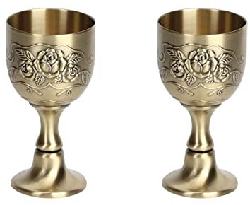 1 Paar Mittelalterlicher Kelch Europäische Vintage Weinglas Legierung Antik Becher Weißweinglas Handgemachte Geprägte Blume Becher Ornament Sammlung (8x4x4 cm, 45ml Kapazität)