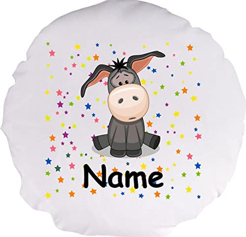 Shirtinstyle Kuschelkissen Esel mit Wunschnamen Tiermotiv Sterne Sterne, Kinderzimmer Kuscheln, Kopfkissen Dekokissen mit Füllung, Größe 40cm, Farbe weiß
