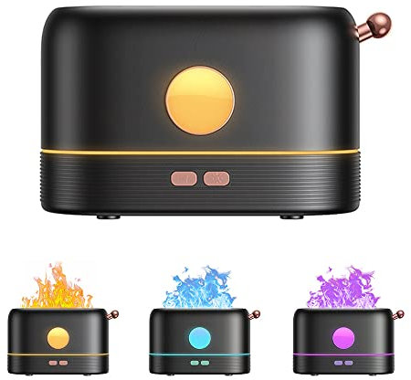 Kavolet 200ml Simulation Flamme Aroma Luftbefeuchter, USB 2-in-1 Nebelbefeuchter Aromatherapie Diffusor für ätherische Öle mit 3 Farben Atmosphärenlampe, Geräuscharmer Auto-Off-Schutz