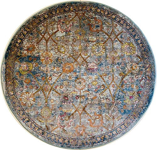 Muratap Vintage Teppich Picasso Sarough - Traditioneller Kurzflor Teppich Klassiches Design Orient Muster, Weich und Pflegeleicht Oeko-TEX - Große: 133 cm - Rund - Farbe: Blau