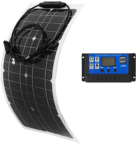 Panel solar monocristalino flexible de 25 vatios y 12 voltios para RV Camper Van Boats y más (1 ×20A-Controller)