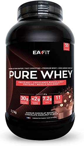 WHEY PROTEIN - Chocolat/Noisette 2,2 kg- EAFIT - Marque Française N°1 en Nutrition Sportive - 30g de Proteine Whey - BCAA - Shaker Proteine - Pre Workout, Musculation - Protéines Whey