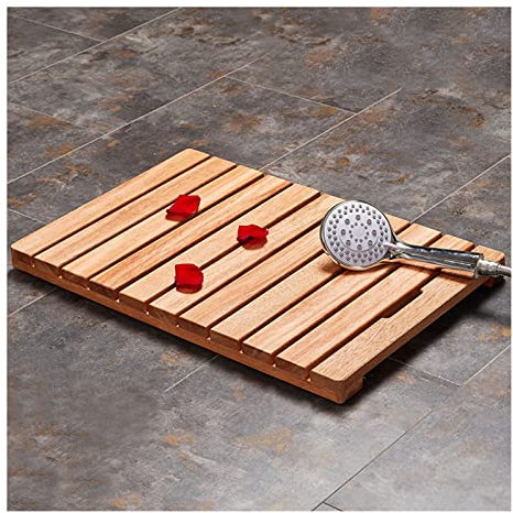 SHUITUKOUU Bambus Badematte,Badematte Aus Naturholz,Baderost Bambus Holzmatte Für Badewanne, Badematten Aus Holz Für Badezimmer, Außendusche Und Spa, Anpassbar,70x80cm/28x31in