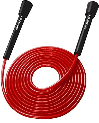Sporteq Skipping Rope Adult Teen Fitness Jump Gym Workout & Outdoor Training for Fat Burning Boxing, MMA Interval Exercises Speed Weighted Ropes Women Men 9 feet long (Red)