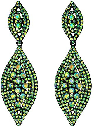 EVER FAITH Damen Ohrclips Hänger Kristall Hochzeit Braut Party Vintage Charm 2 Blatt Ohrringe Clip Grüner AB
