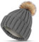 KEECOW Strickmütze Damen Winter,Thermal Warm Wintermütze Fleece Beanie Mütze mit Bommel(Grau)