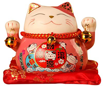 Jenngaoo Keramik Glückskatze, 11,4 cm Winkende Glückskatzenstatue Glückskatzenfigur Winkende Katze Kunstvoll Dekoriert, um Reichtum Anzuziehen, Geschäftseröffnung, für Erwachsene Geeignet (Rosa)