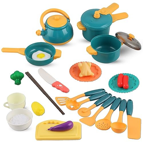 Kinderküche Zubehör, Spielküche Zubehör Töpfe, Matschküche Zubehör Töpfe, Küchenspielzeug für Kinder, Spielzeug Küche Lebensmittel, Kinderküche Zubehör Töpfe Geschenk für Jungen Mädchen ab 3 Jahre