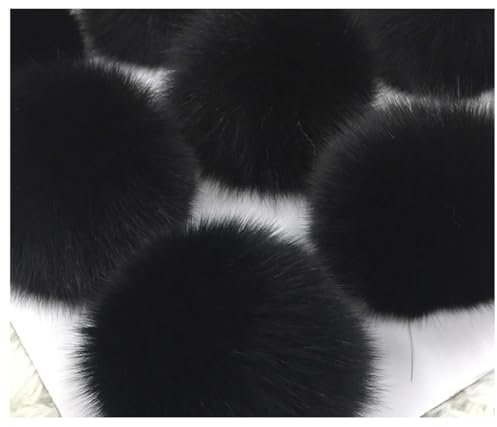 Egurs 5 Stücke Kunstfell Bommel Pompon Fellbommel Fuchspelz Flauschige Pompons Ball DIY Bunte Bommeln bälle für Mützen Tasche Schals Schlüsselanhänger Dekoration Zubehör,9cm Schwarz 5 Stück