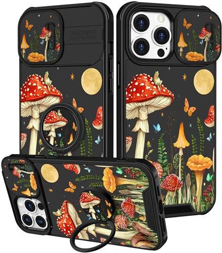 Pegmode (2in1 for iPhone 14 Pro Max Case for Women Cute Skull Skeleton Girls Phone Cases Goth Scary Moon Fun Design with Slide Camera Cover+Ring Holder for iPhone 14 ProMax Cover 6.7''
