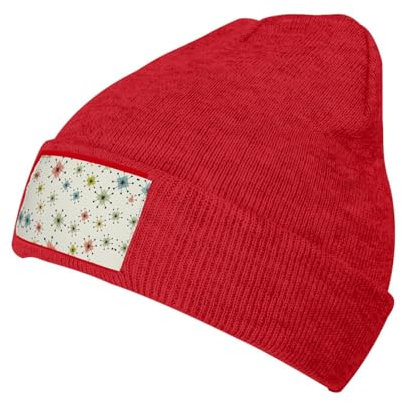 Atomic Stars Muster Print Erwachsene Herren Strickmütze Täglich Strickmütze Unisex Winter Beanie Mütze Warm Weich Stilvoll Langlebig Caps, Rot, Einheitsgröße