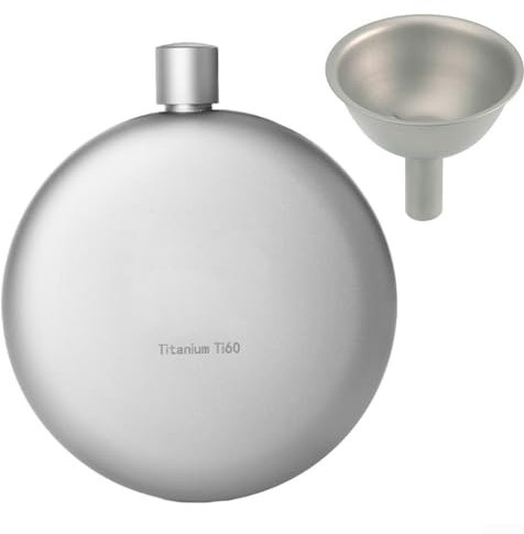 Flasque à vin en titane de 170 ml, bouteille ronde de camping, bouteille à whisky portable avec entonnoir de recharge pour camping, randonnée,
