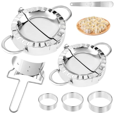 7 Piezas Máquina Para Hacer Bola de Masa,Hacer Ravioles,Molde Empanadillas Acero Inoxidable Empanadillas Maquina,Kit de Moldes para Ravioles,Para Suprimir pasta,Hacer Albóndigas y Pasteles