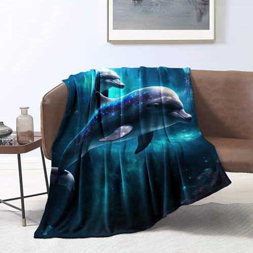 Dolphin Space 3D Decke aus dickem, warmem Fleece, Fleece Überwurf, Decke, Nickerchendecke, Ganzjahres Überwurf, Decken für Kinder und Erwachsene, für Kinderbett, 150 x 200 cm, Flanell