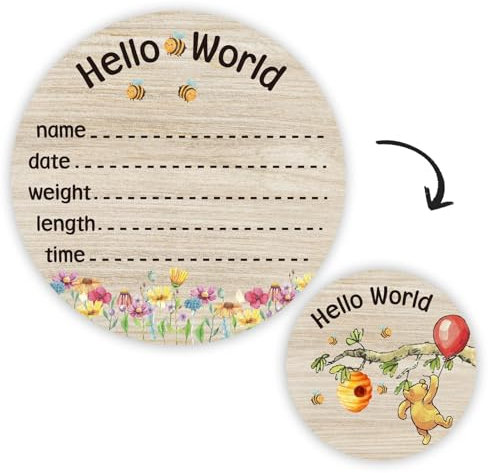 Baby Bear Namensschild für Neugeborene, Hello World, 30,5 cm, 2 Stück – A119-2