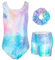 JiAmy Turnanzug Mädchen, Kinder Glitzer Gymnastikanzug Gymnastik Turnanzug Leotard mit Strasssteine Set für 3-12 Jahre