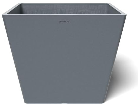 POTS&MORE Maceta Prismo 40 (40,8 cm, Forma Cuadrada, Color Gris, Altura 33,2 cm, Maceta de plástico, para Plantas de Interior) VP024001