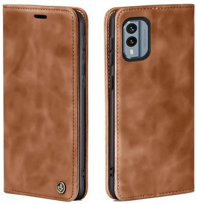 LBH Handyhülle für Nokia X30 5G in Hellbraun mit Karten- und Geldfach Smartphone Hülle mit Standfunktion Flip Case Schutzhülle Magnetverschluss Vintage