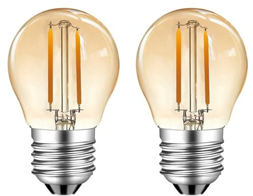 MZYOYO E27 2W LED Glühbirne,Vintage 2W E27 LED Lampe,2W G45 2700K Warmweiß Birne,180 Lumen ersetzt 15 Watt,Leuchtmittel Retro Beleuchtung,Nicht Dimmbar,Amber,2 Stück