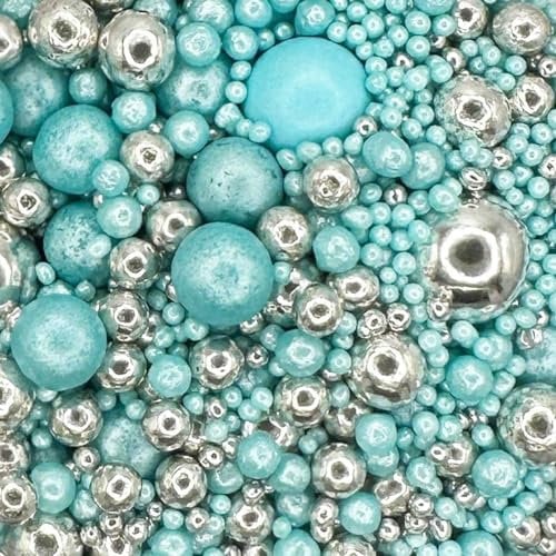 A Pinch Of - Pearls Mix - Twinkle Turquoise Cake Topper Sprinkles - 30g Edible Shimmer Ball Cupcake Decorations - Weddings, Christenings & Parties