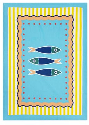 Excelsa Corfu Kitchen Tea Towel, 100% Cotton, 70 x 50 cm, Sea Style, with Eyelet
