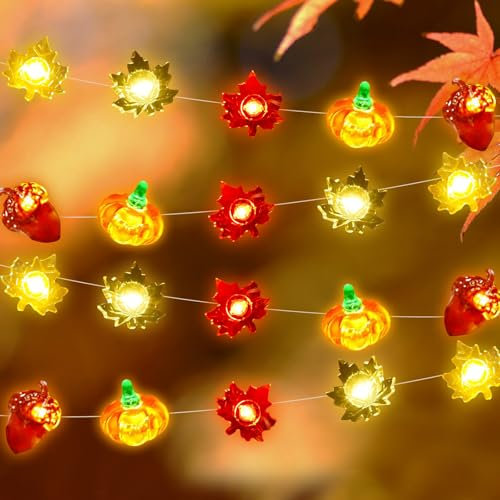 Herbstdeko Lichterkette, 3D Herbst Ahornblatt Lichterketten mit Kürbis Eichel, 300cm 30 LED Ahornblätter Lichterketten, LED Herbst Deko Perfekte Outdoor Indoor Dekoration für Halloween Erntedankfest