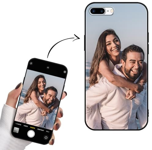 Yoedge Personalised Phone Case for iPhone 7 Plus/8 Plus 5.5, Custom Design Photo Image Flexible Soft TPU Silicone Rubber Shockproof Bumper Cover for Girls, Black