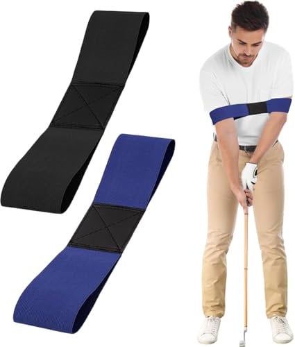 FUIPVGI 2 Pcs Golf Swing Trainer Aid, Beginner Swing Alignment Corrector Golf Swing Training Aid Arm Band, Posture Correction Belt for Men Women Kids Golfer Beginners (Black,Blue)