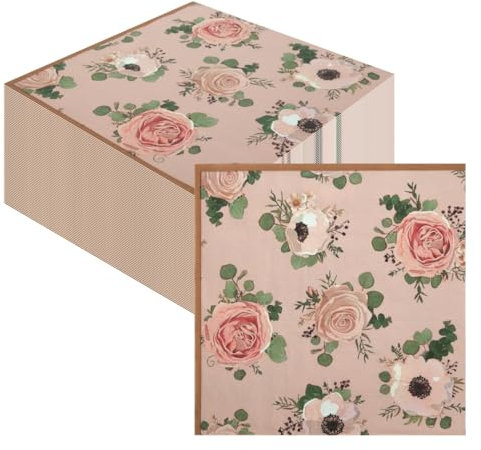 60pcs Vintage Tea Party Napkins, 3-Ply Heavy Duty Disposable Napkins, Afternoon Tea Decorations Napkins, Rose Decorative Paper Napkins for Party, Events, Kitchen, 33×33cm