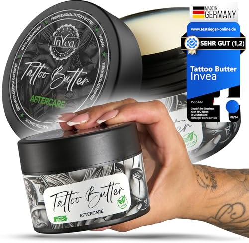Invea Tattoo Butter [wasserfrei] Vegane & tierversuchsfreie Creme für frische Tattoos, professionelle Aftercare & Wundversorgung | Natürliche Formel, dermatologisch getestet | Pflegemittel | 250 ml