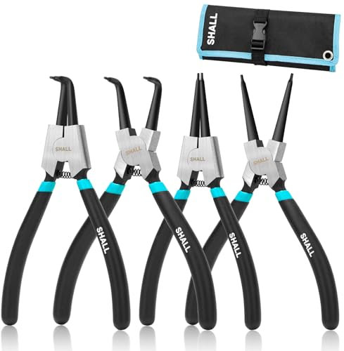 SHALL Pinze per anelli elastici, 4 pezzi da 7 pollici - Pinze per anelli elastici interni ed esterni dritti/piegati (punte a 90°), manici antiscivolo