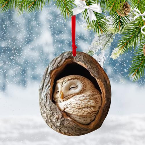 Weihnachten Acryl Tier Dekor, Weihnachtsbaumschmuck, Weihnachten Owl Tier Dekorationen, 2D Eule Weihnachtsbaum Anhänger, Animal Christmas Ornament, Weihnachtsdeko für Wohnzimmer