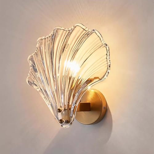 AoLa LED Wandleuchte in Gold Innen Modern Wandlampe Muschel Design Glas Lampenschirm Bettlampe Wand Dekorative Lichter Schlafzimmer Nachttischlampe Wandbeleuchtung für Wohnzimmer Hotel Flur