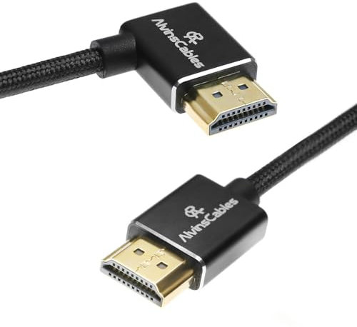 Alvin's Cables Geflochtenes 8K HDMI 2.1 Spiralkabel High Speed 8K @ 60Hz 4K@120Hz für Atomos Ninja, Feelworld, Sony FS5 FS7 FX9, BMPCC, Canon C300 C500, rechtwinklig, Schwarz