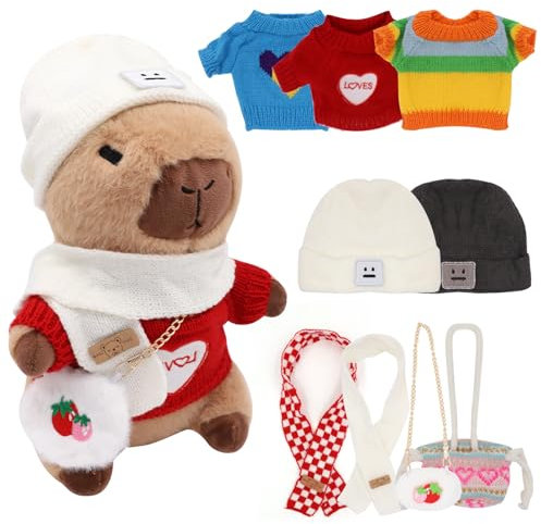 DHINCHANSAIB Peluche Capybara, 30cm Capybara Peluche, Simulación Carpincho Juguetes, Lindo Animal de Peluche de Capibara con Trajes, Almohada de Peluche de Carpincho, Regalo para Niños y Niñas