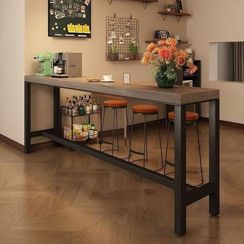 Moderner Eichenfarben-Esstisch, rechteckig, hohe Theke, Esstisch für Wohnzimmer, stilvoller hoher Bartisch für Küche, Theke, Frühstücksbereich