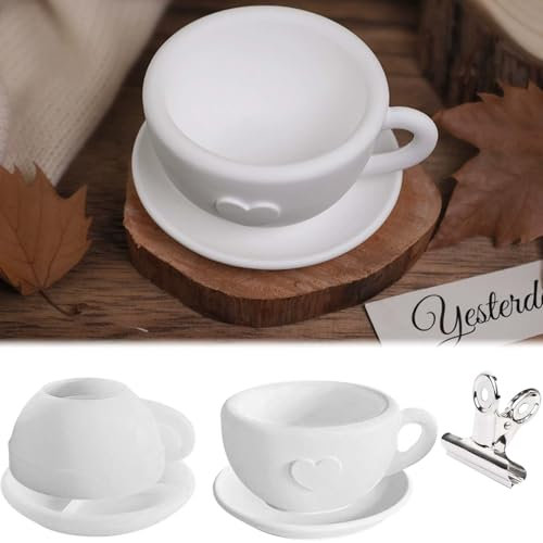 2 Stück Silikonform Kaffeetasse mit Untertassen WISIRENT, Silikonformen Cup Kerzenständer Silikonform Kerzenhalter Tasse, Gießformen Silikon Teetasse Tablett Resin Formen für Bastelarbeiten, Gips