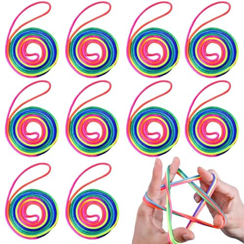 10 Pièces Rainbow Rope, Jeu De Ficelle Doigts,Finger Twist Jeu De Fils,Jeu élastique Enfant Doigt,Jeux De Doigt De Corde,Jeux De Ficelle Pour Cadeau Et Jeux Scolaires, Jeu élastique Enfant Doigt