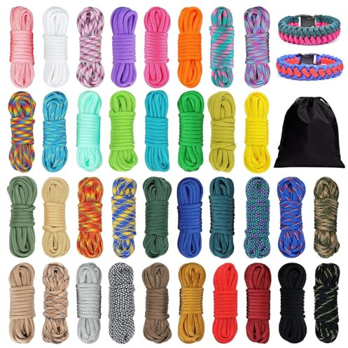 36 Colors Paracord Cord 550 Combo Kit, 10 Feet 4mm Parachute Cord 550 Paracord Bracelet Rope 7 Strands Nylon Rope Outdoor Survival Rope for Outdoor Camping Keychain Dog Collar DIY Crafting Making