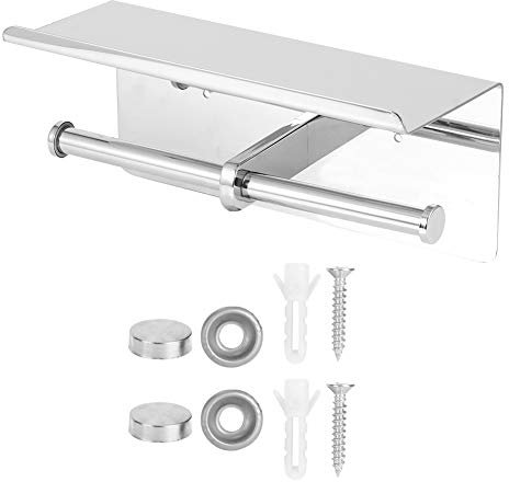 Rack en Papier rouier à Double Rack en Acier Inoxydable Rack de Papier Toilette avec Plate-Forme de Stockage de téléphone Mobile