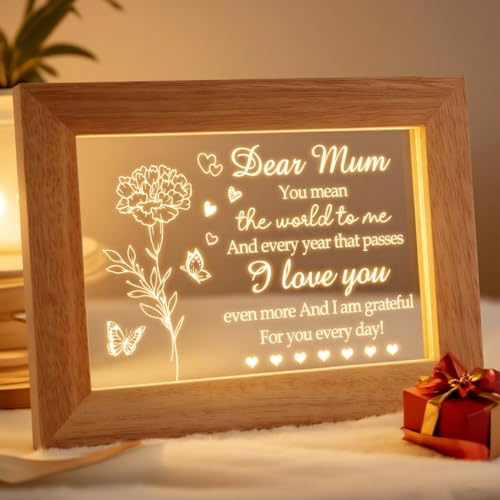 PRSTENLY Mum Gifts, Mum Birthday Gifts from Daughter Son Night Light Frame | Gifts for Mum, Thank You Mum Mummy Mothers Day Valentines Day Birthday Retirement Christmas Gift
