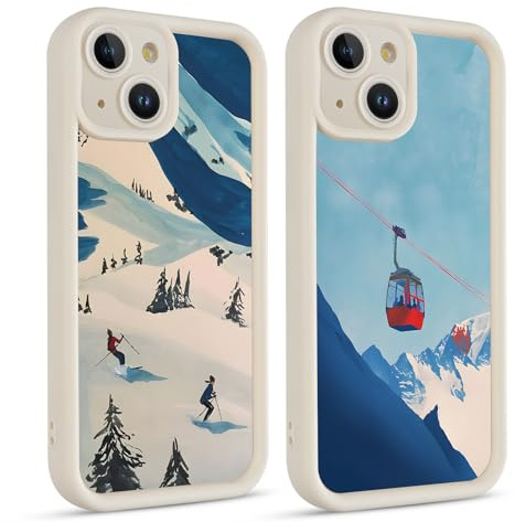 Coiwxmoi 2 Stück Handyhülle für iPhone 13 Hülle Winter, Aesthetic Skifahren Muster Schnee Design Mädchen Frauen Schutzhülle, Silikon Cover Erhöhte Displayränder Case für iPhone13 6,1,Snow