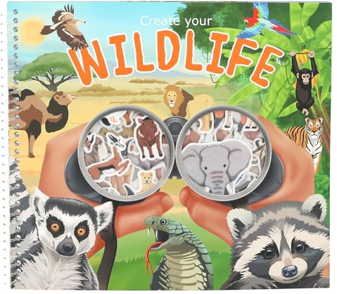 Depesche 13601 Create Your Wild Life Colouring Book with 16 Pre-Printed Pages for Designing Different Landscapes, Set Including 4 Pages Animal Stickers