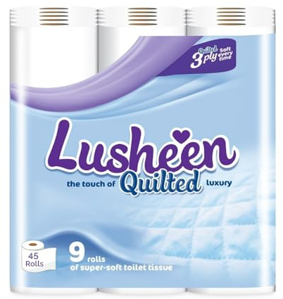Lusheen Soft Quilted Toilet Rolls Bulk Buy - Super Quality 3 Ply Toilet Tissue Roll Provide Ultimate Comfort- Pack of 45 Rolls (1 x 45 Pack) White 3 Ply Toilet Rolls (1 Pack- 45 Rolls)