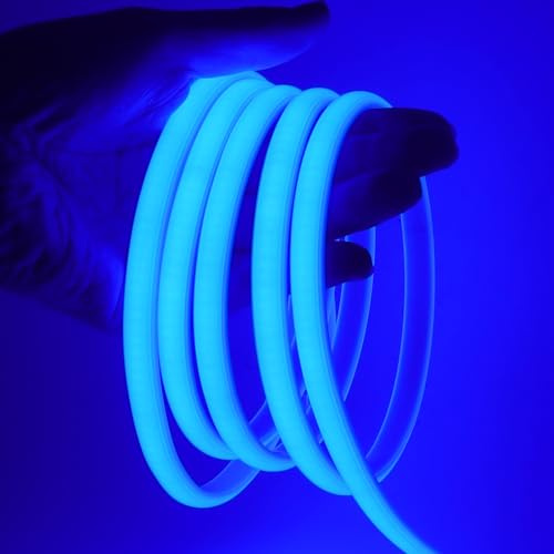 HEGEHE COB LED Streifen, 220V Neon LED Strip Hohe Dichte 288 LEDs/m, IP65 Wasserdicht Diffusion Flex LED Schlauch Lichtleisten, Alle 50cm Schneidbar, Direktanschluss (Blau, 20M)