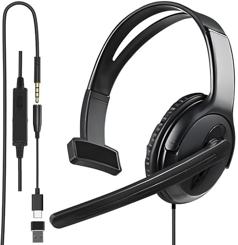 Megadream One Ear Gaming Headset for PS5/PS4/Xbox/Switch/Switch 2, Single Ear Headset with Mic (3.5mm Jack) for PC/iPad/Tablet, with USB-C & USB-A Adapters, for Gaming, Remote Work & Business Calls