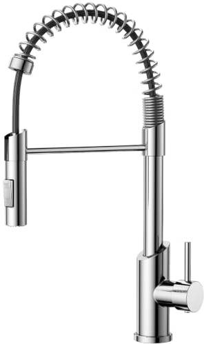 Wasserhahn Küche,Hoher Bogen Hochdruck Küchenarmatur mit Herunterziehen Brause, Spiralfeder Spültischarmatur 360° Drehbar Mischbatterie Küche mit 2 Strahlarten Armatur Küchen Edelstahl (Chromsilber)