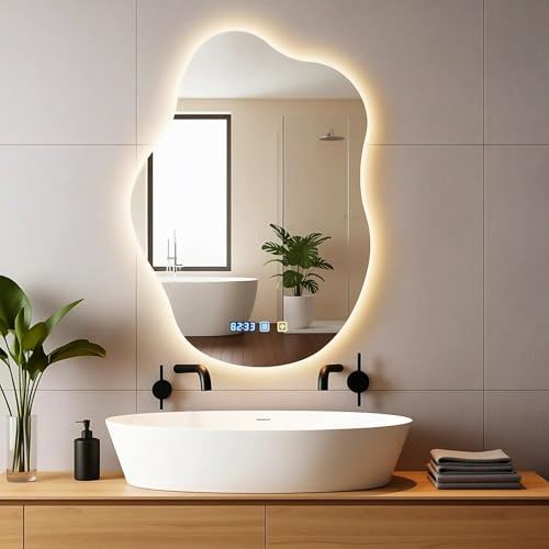 Badspiegel mit Beleuchtung 50×70CM, Wandspiegel Badezimmerspiegel mit Licht | Bellanny Badezimmer Spiegel mit Beleuchtung, LED Bathroom Mirror | Touch, Dimmbar, 3 Lichtfarben, Antibeschlag, Memory, IP44