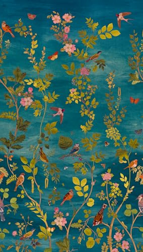 Livingwalls Blumen-Fototapete – Blau, Grün – Wandbild XXL 1,59 x 2,80 m | Florales Blumenmotiv als Akzentwand – matte Vliestapete, ansatzfrei & spurlos abziehbar – für Wohnzimmer & Schlafzimmer
