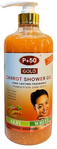 P+50 Gold Carrot Brightening & Exfoliating Shower Gel 1000ml – For Dark Spot & Uneven Skin Tone Appearance – Radiance Boosting Body Wash
